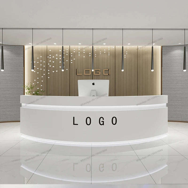 Simple modern clinic consultation service, curved front desk, beauty and health club, bar counter, cash register, company recept