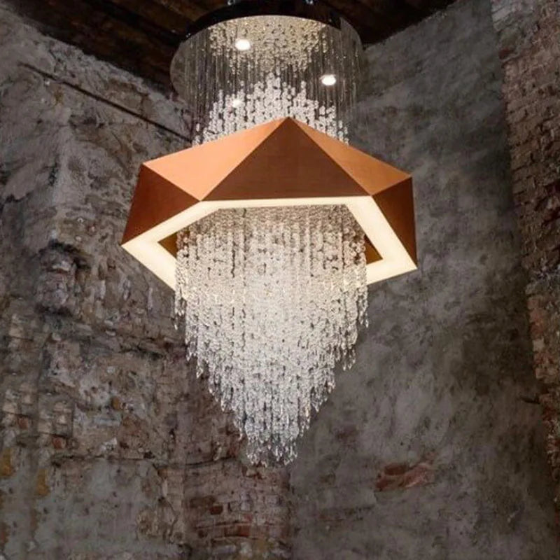 Simple modern crystal chandelier living room villa duplex restaurant creative geometric stairwell light luxury lamp