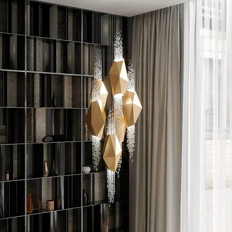 Simple modern crystal chandelier living room villa duplex restaurant creative geometric stairwell light luxury lamp