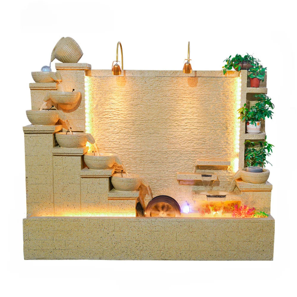 Simple modern light luxury fountain flowing water decoration Villa hall floor-to-ceiling water curtain wall background wall