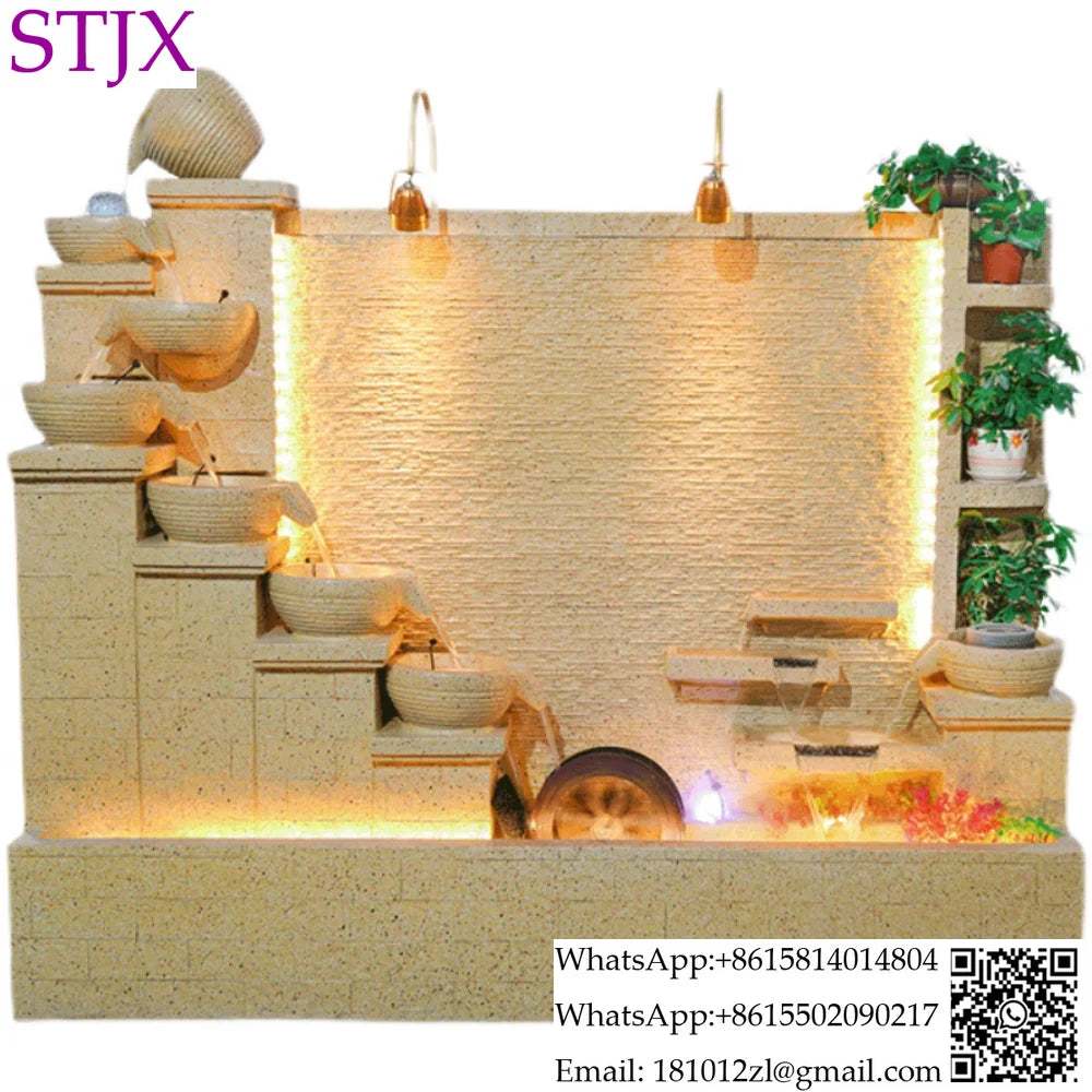 Simple modern light luxury fountain flowing water decoration Villa hall floor-to-ceiling water curtain wall background wall