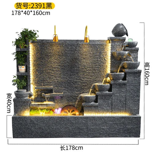 Simple modern light luxury fountain flowing water decoration Villa hall floor-to-ceiling water curtain wall background wall