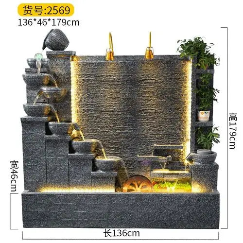 Simple modern light luxury fountain flowing water decoration Villa hall floor-to-ceiling water curtain wall background wall