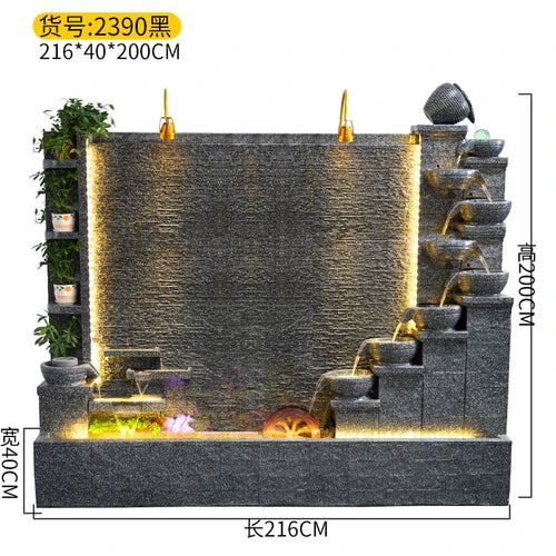 Simple modern light luxury fountain flowing water decoration Villa hall floor-to-ceiling water curtain wall background wall