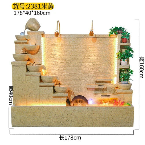 Simple modern light luxury fountain flowing water decoration Villa hall floor-to-ceiling water curtain wall background wall