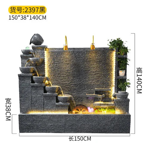 Simple modern light luxury fountain flowing water decoration Villa hall floor-to-ceiling water curtain wall background wall