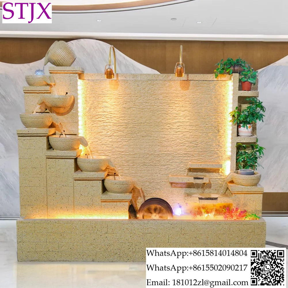 Simple modern light luxury fountain flowing water decoration Villa hall floor-to-ceiling water curtain wall background wall