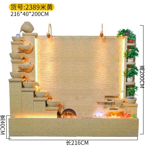 Simple modern light luxury fountain flowing water decoration Villa hall floor-to-ceiling water curtain wall background wall