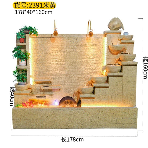 Simple modern light luxury fountain flowing water decoration Villa hall floor-to-ceiling water curtain wall background wall