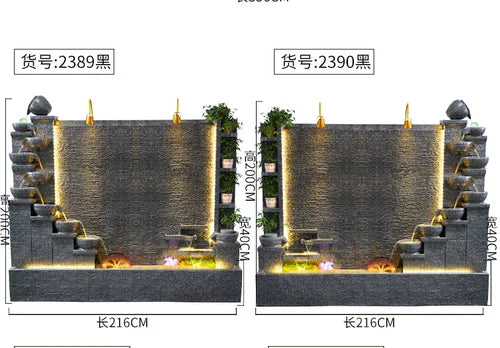 Simple modern light luxury fountain flowing water decoration Villa hall floor-to-ceiling water curtain wall background wall