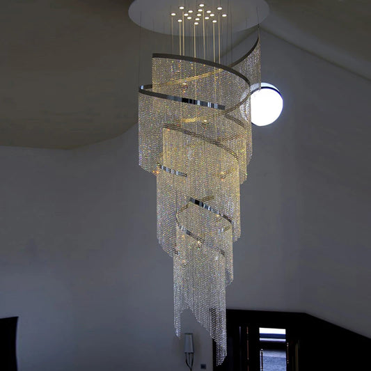 Simple spiral crystal chandelier living room villa personality stairwell restaurant duplex building luxury atmospheric lighting