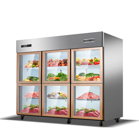 Six-door double-temperature freezer commercial string refrigerator freezer glass door ordering cabinet six-door refrigerator com