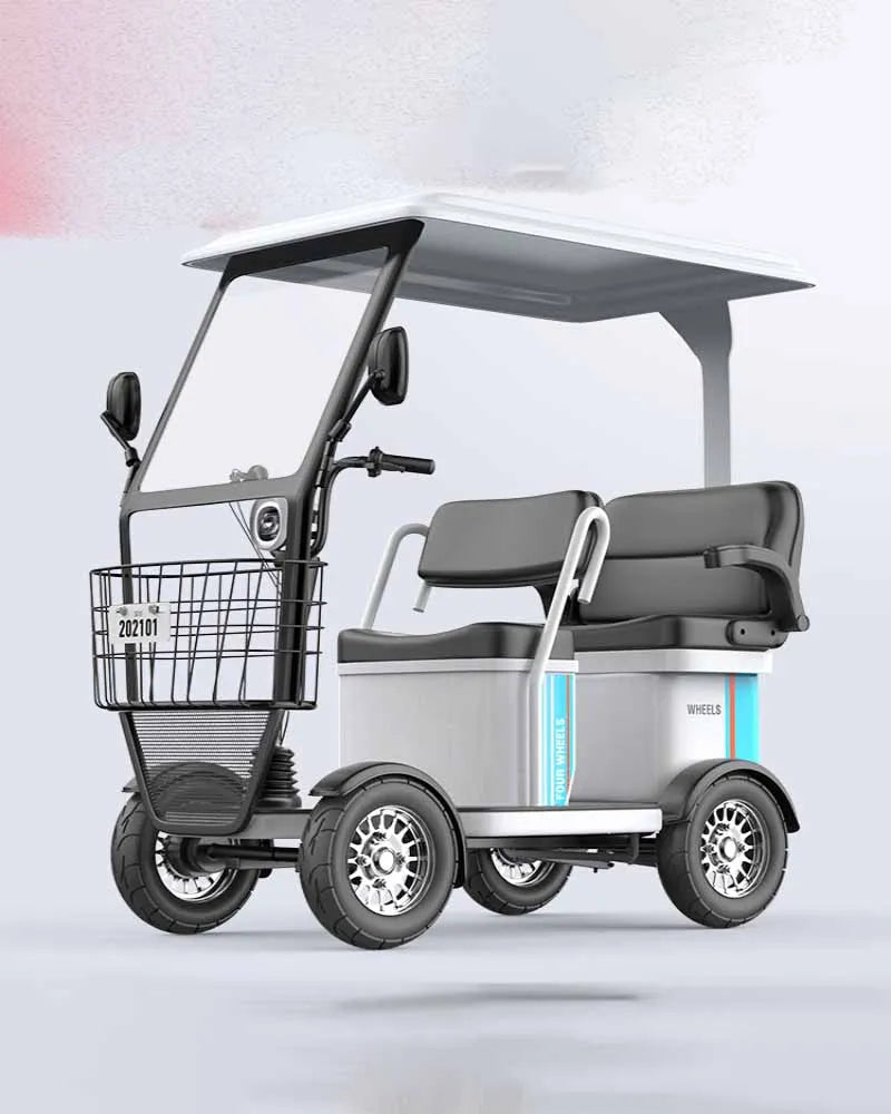 Small bus electric four wheeled sightseeing vehicle, adult disabled semi enclosed electric vehicle with shed, elderly commuting