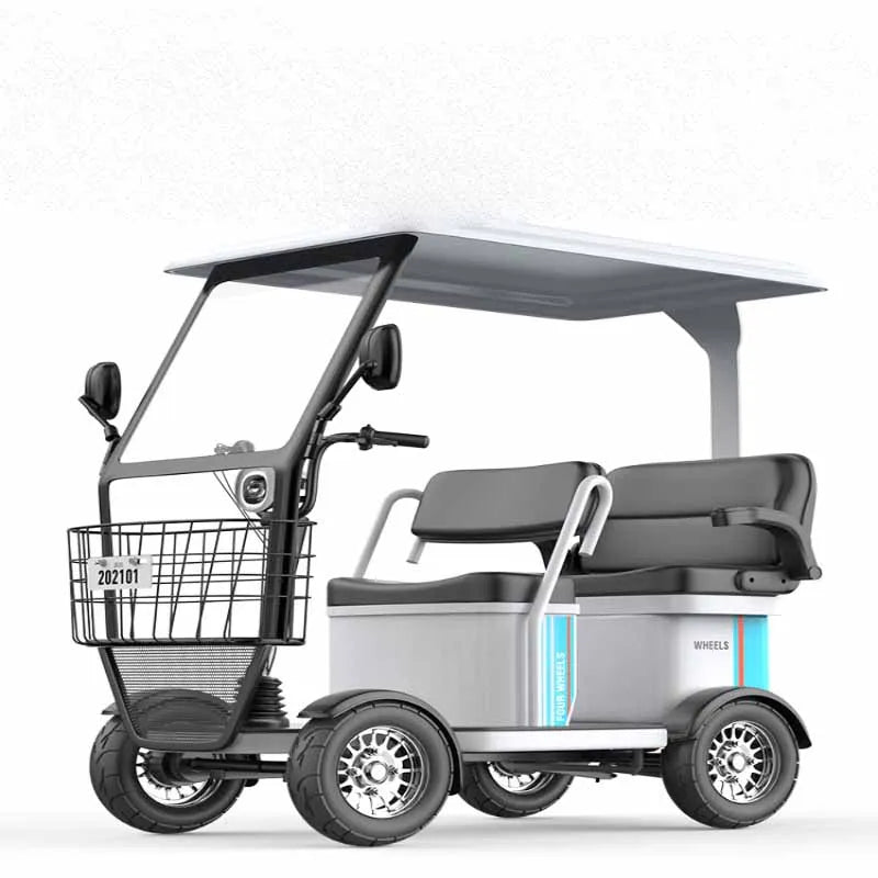 Small bus electric four wheeled sightseeing vehicle, adult disabled semi enclosed electric vehicle with shed, elderly commuting
