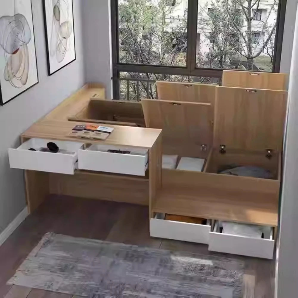 Small sized tatami bed, customized solid wood single bed, desk integrated, children's cabinet combination, multifunctional stora