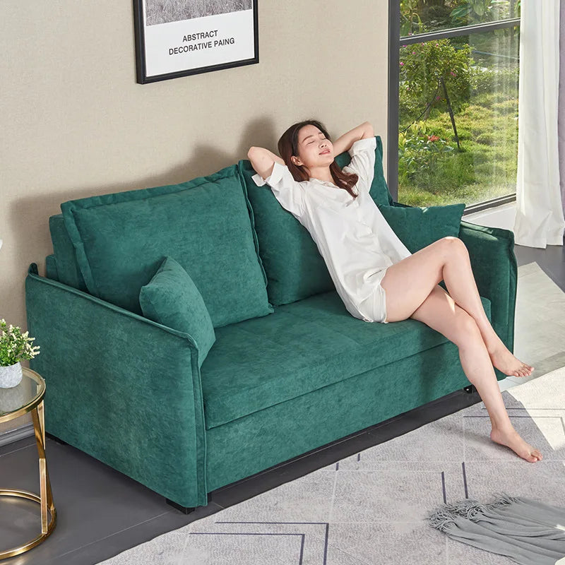 Sofa bed with mattress, Nordic simple multi-functional flip into iron frame sofa bed dual-purpose foldable