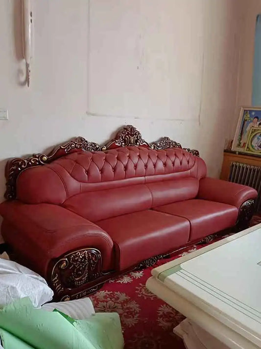 Sofa top layer cowhide living room combination three person solid wood thick leather large unit