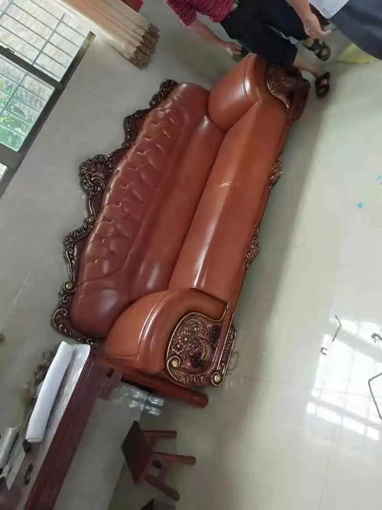 Sofa top layer cowhide living room combination three person solid wood thick leather large unit