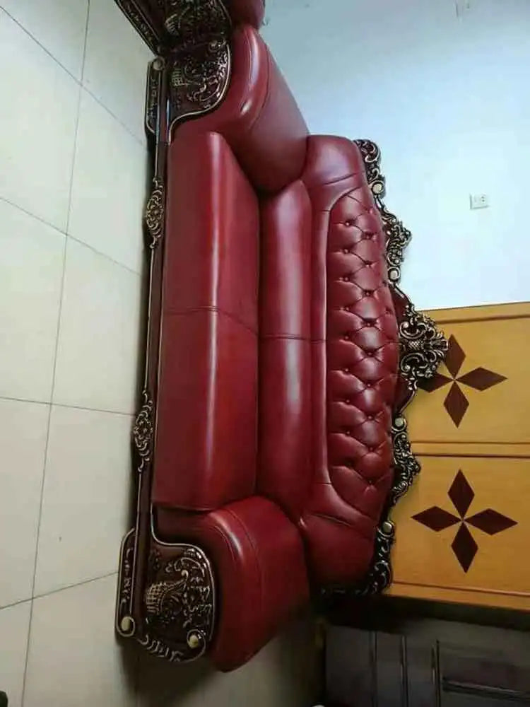 Sofa top layer cowhide living room combination three person solid wood thick leather large unit