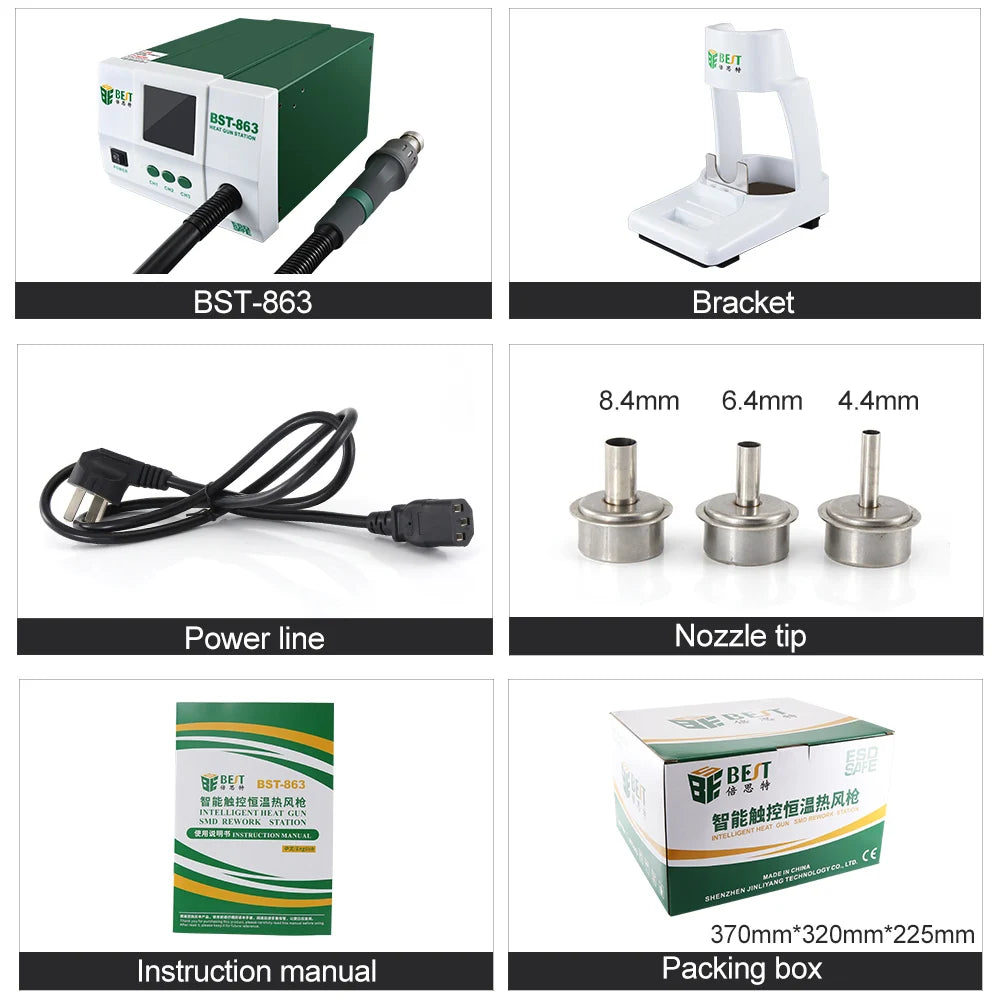 Soldering Iron Station 1200W Hot Air Rework High Power ESD Safe BGA SMD Welding Equipment with Digital Touch Screen Hot Air