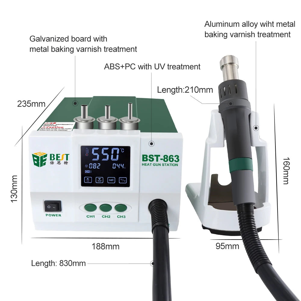 Soldering Iron Station 1200W Hot Air Rework High Power ESD Safe BGA SMD Welding Equipment with Digital Touch Screen Hot Air