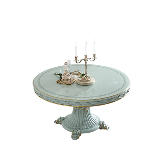 Solid wood carved 1.38M round dining table and chair combination Tiffany Blue