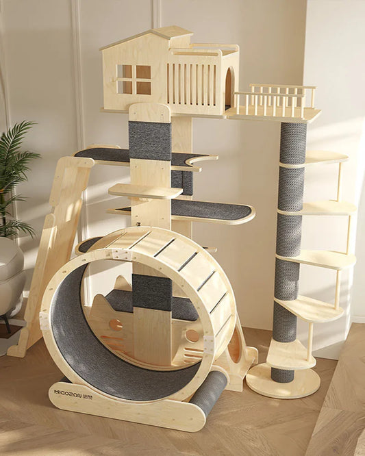 Solid wood cat climbing frame, large cat tree, small cat nest villa, luxury grab board, sky-pillar diving platform