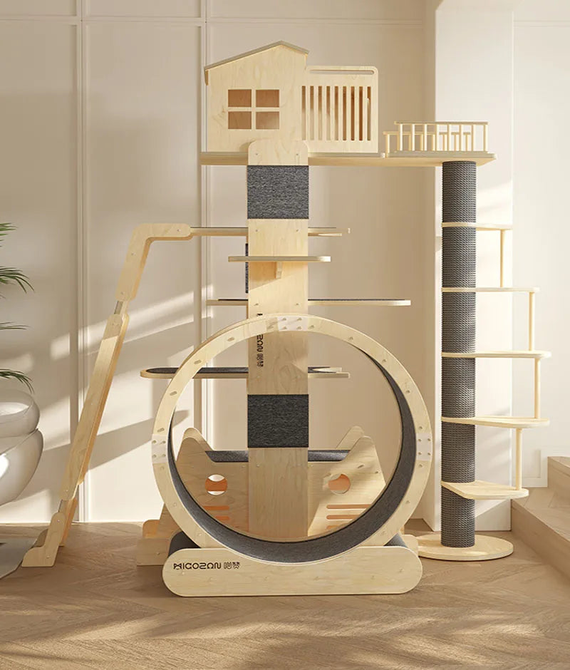 Solid wood cat climbing frame, large cat tree, small cat nest villa, luxury grab board, sky-pillar diving platform