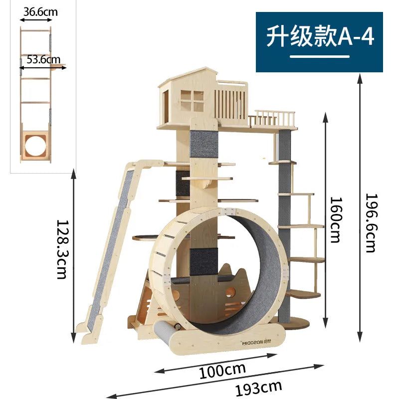 Solid wood cat climbing frame, large cat tree, small cat nest villa, luxury grab board, sky-pillar diving platform