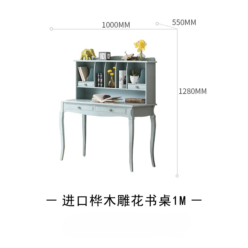 Solid wood desk stool, idyllic American style bedroom, European bookcase, study table combination