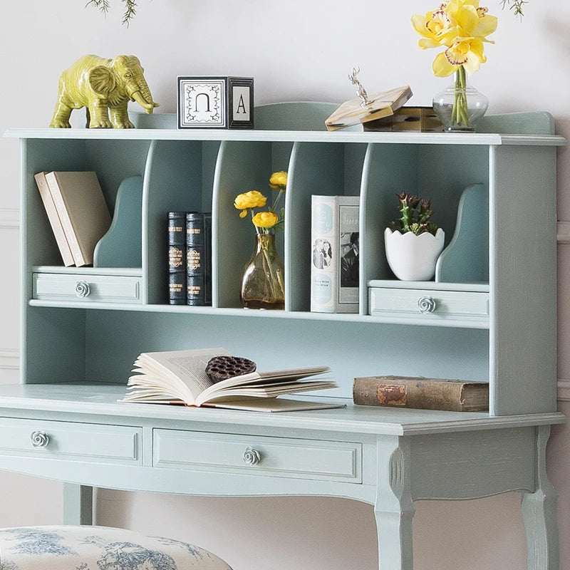 Solid wood desk stool, idyllic American style bedroom, European bookcase, study table combination