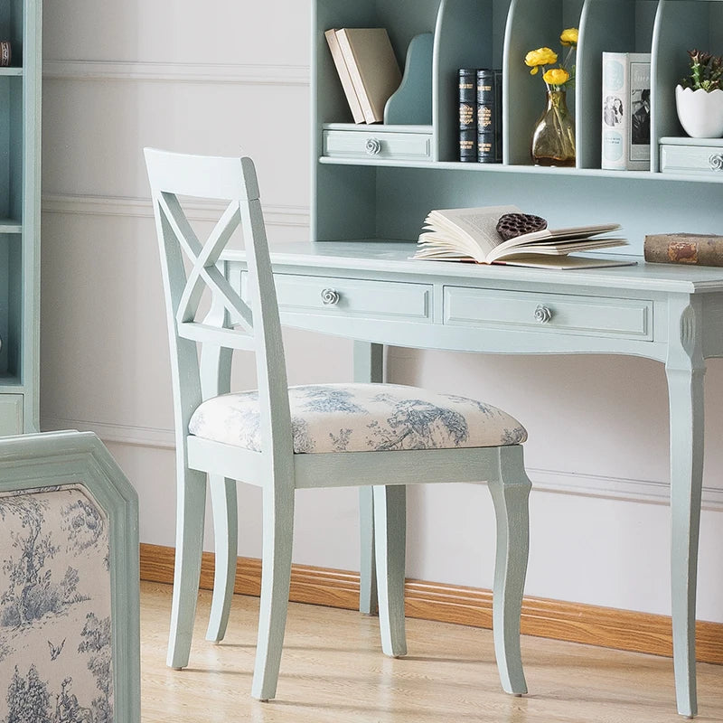Solid wood desk stool, idyllic American style bedroom, European bookcase, study table combination