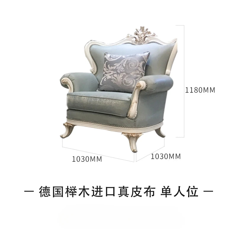 Solid wood, genuine leather, three person sofa, European style matte gold foil, used furniture