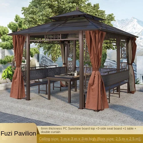 Solid wood pavilion, pavilion, table and chairs, antiseptic wood grape rack, villa, awning, tea pavilion, garden
