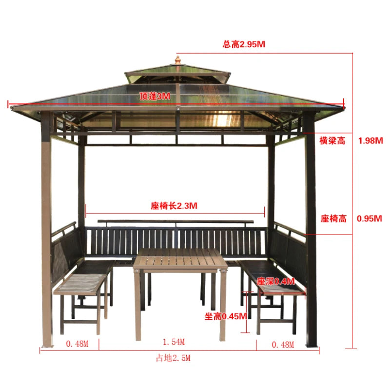 Solid wood pavilion, pavilion, table and chairs, antiseptic wood grape rack, villa, awning, tea pavilion, garden