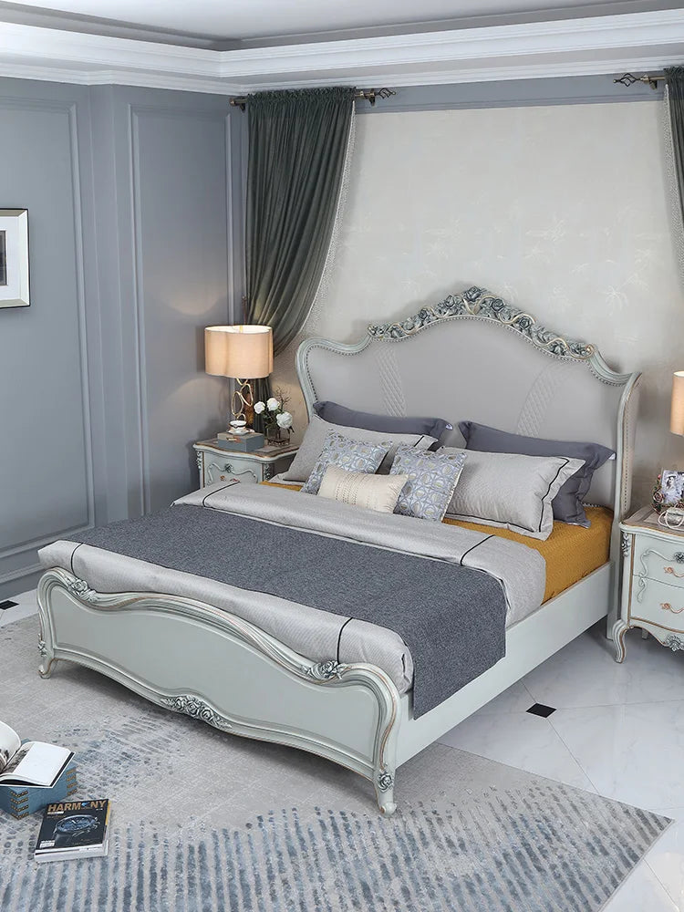 Solid wood poly urethane double 1.8m wedding bed master bedroom European carved princess bed