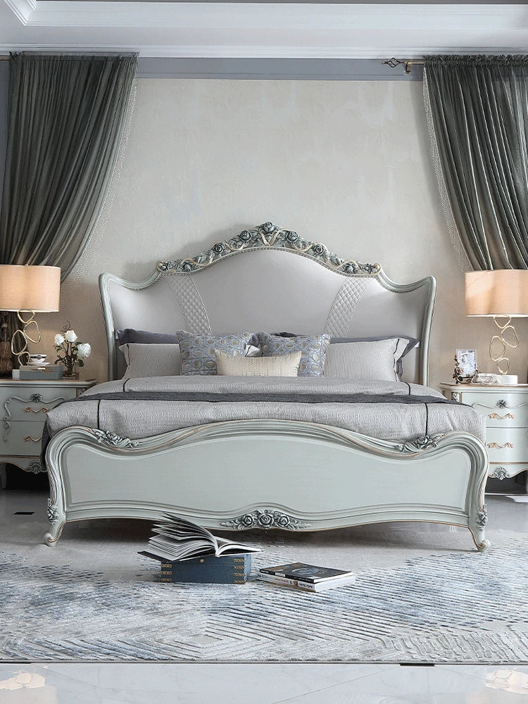 Solid wood poly urethane double 1.8m wedding bed master bedroom European carved princess bed