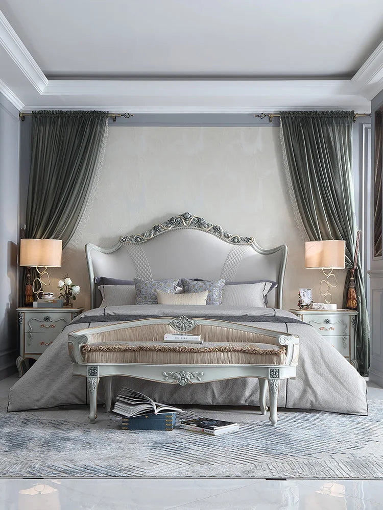 Solid wood poly urethane double 1.8m wedding bed master bedroom European carved princess bed