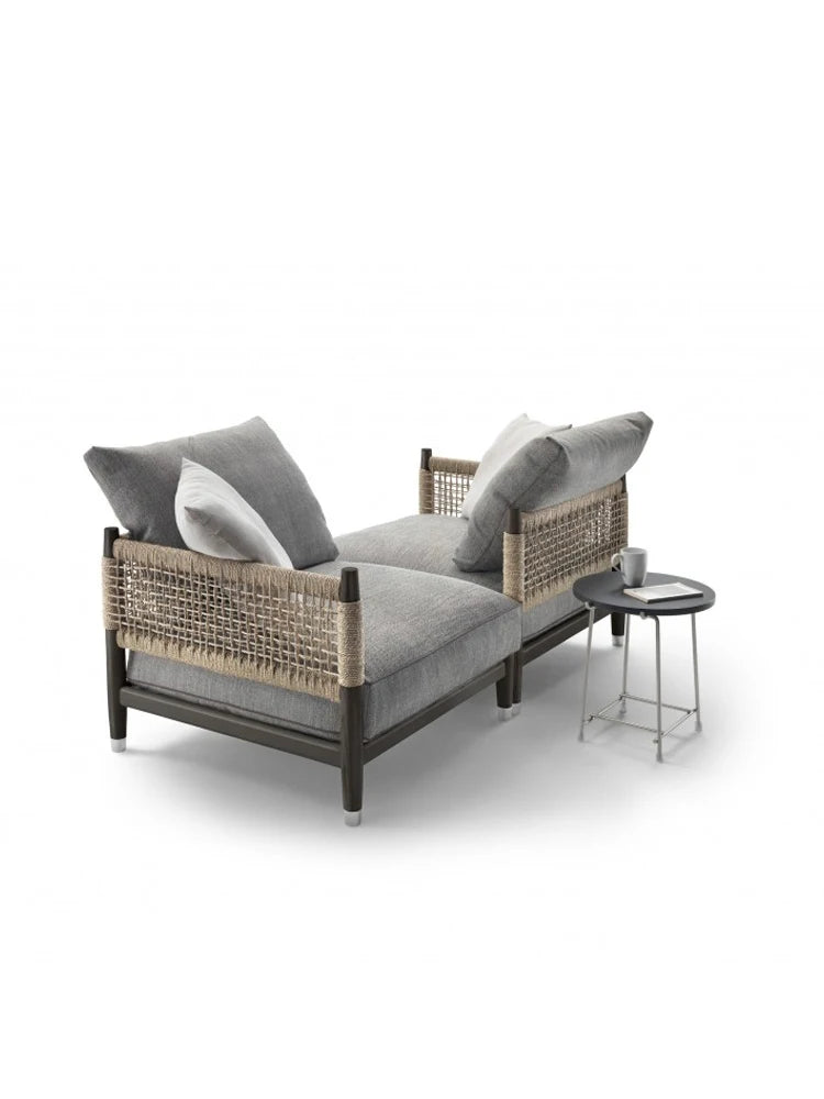 Solid wood rattan sofa B&B designer club fabric soft rope woven balcony