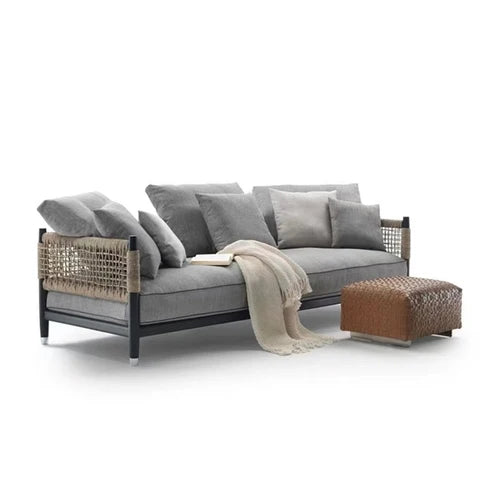 Solid wood rattan sofa B&B designer club fabric soft rope woven balcony