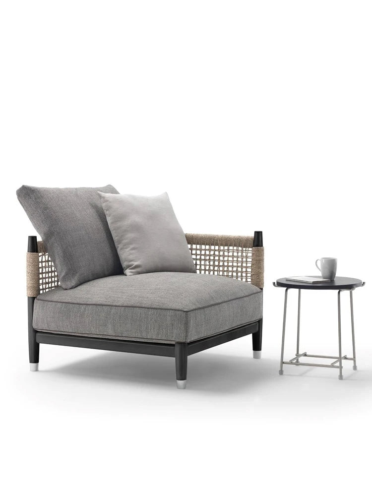 Solid wood rattan sofa B&B designer club fabric soft rope woven balcony