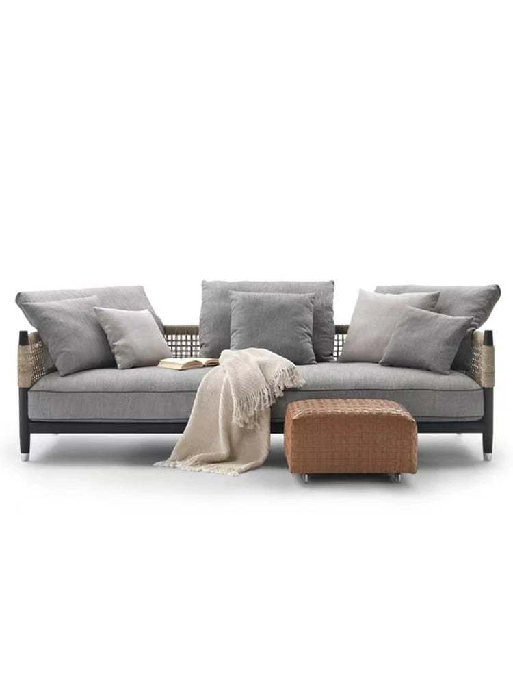 Solid wood rattan sofa B&B designer club fabric soft rope woven balcony