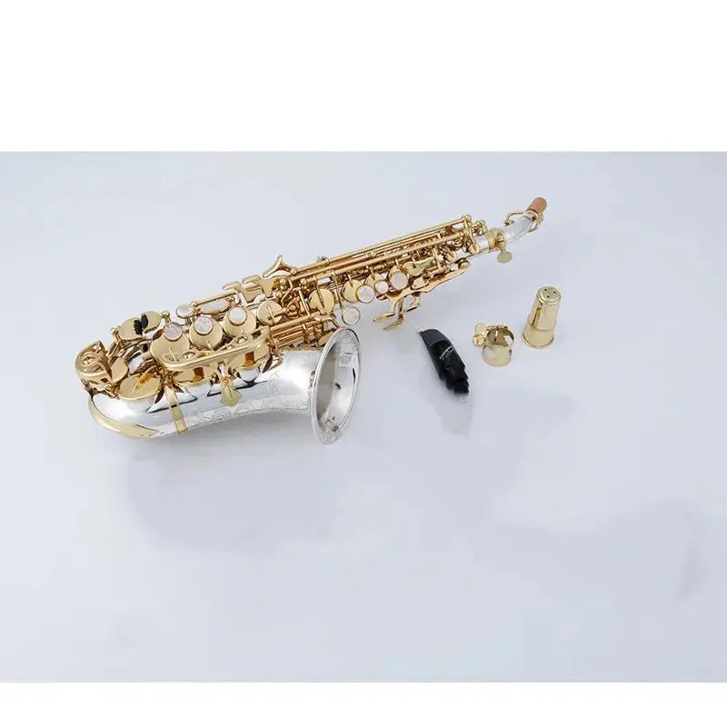 Soprano Saxophone 9937 Silvering Gold Key With Case Sax Mouthpiece Ligature Reeds Neck