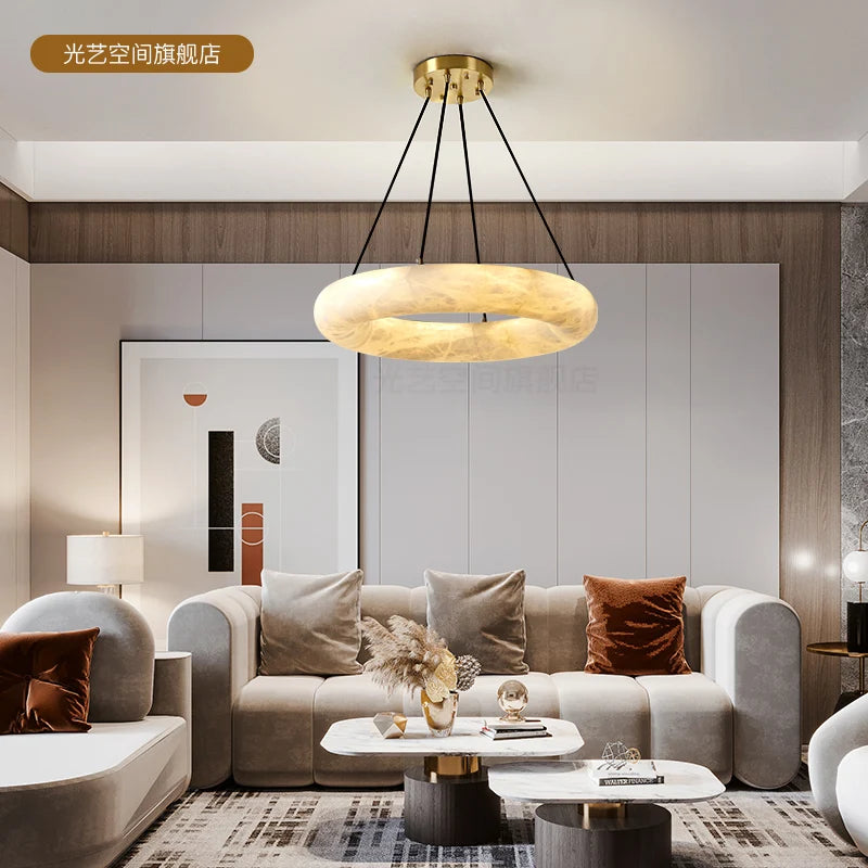 Spain natural imported marble chandelier living room villa model duplex building luxury atmospheric lamps