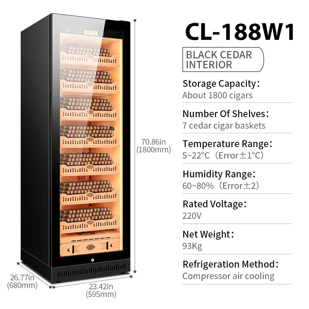 Spanish Cedar Wood Inner Cigar Humidor Electric Cooler Refrigerator Compressor 1600PCS Capacity Thermostatic Moisturizing 188W1