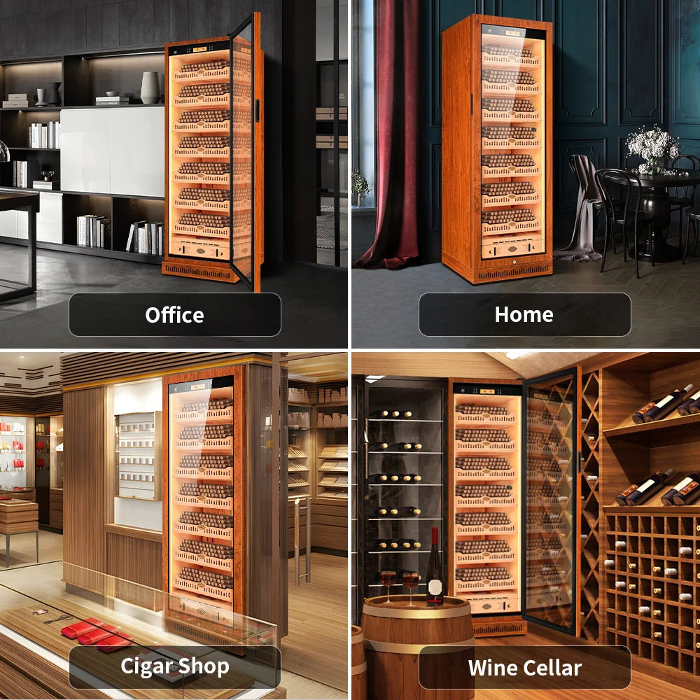 Spanish Cedar Wood Inner Cigar Humidor Electric Cooler Refrigerator Compressor 1600PCS Capacity Thermostatic Moisturizing 188W1