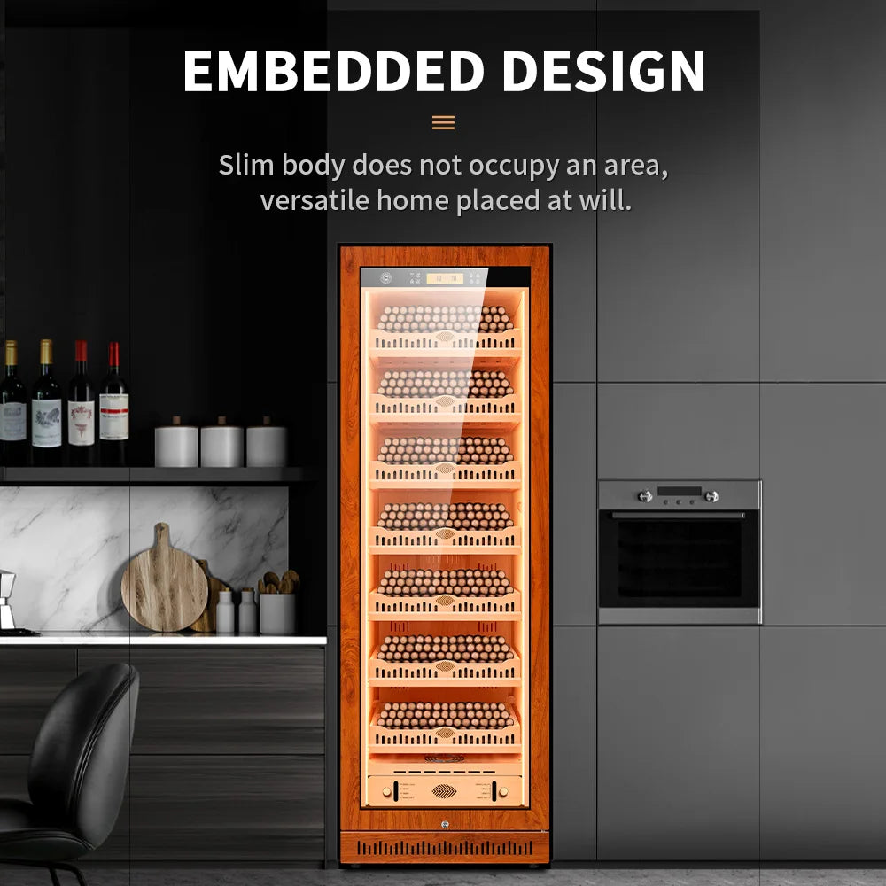 Spanish Cedar Wood Inner Cigar Humidor Electric Cooler Refrigerator Compressor 1600PCS Capacity Thermostatic Moisturizing 188W1