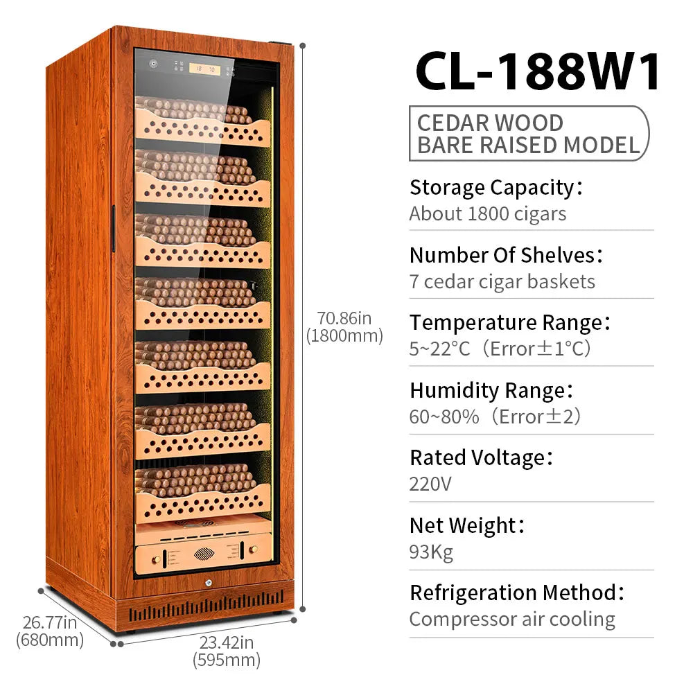 Spanish Cedar Wood Inner Cigar Humidor Electric Cooler Refrigerator Compressor 1600PCS Capacity Thermostatic Moisturizing 188W1