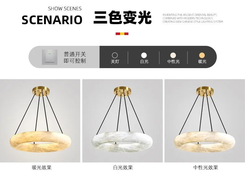 Spanish marble living room chandelier modern minimalist ring villa hotel lobby exhibition hall restaurant chandelier