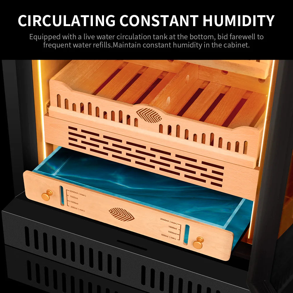 Stainless Steel Cigar Humidifier Cigar Cabinet Humidor Intelligent Electronic Constant Temperature Humidity Cedar Wood Inner 22C